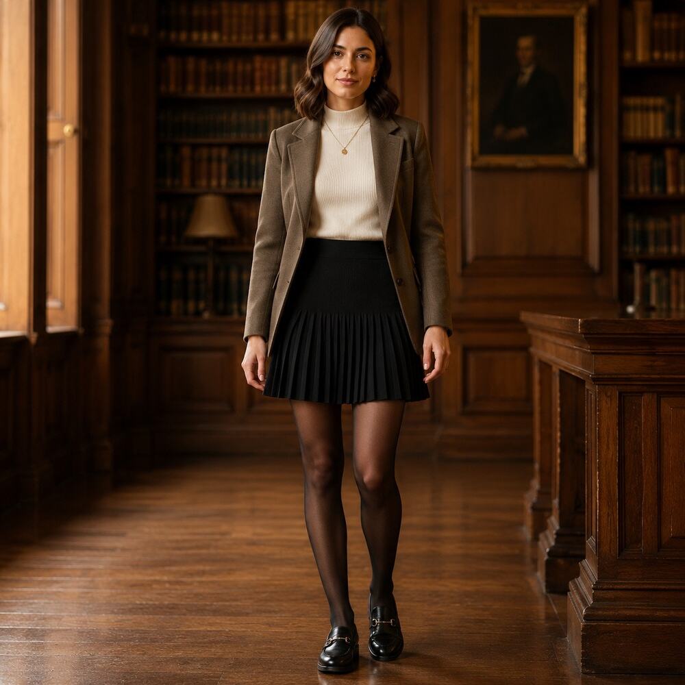 Quiet Luxury Preppy Misook Petite Black Pleated Knit Mini Skirt Dark Academia S